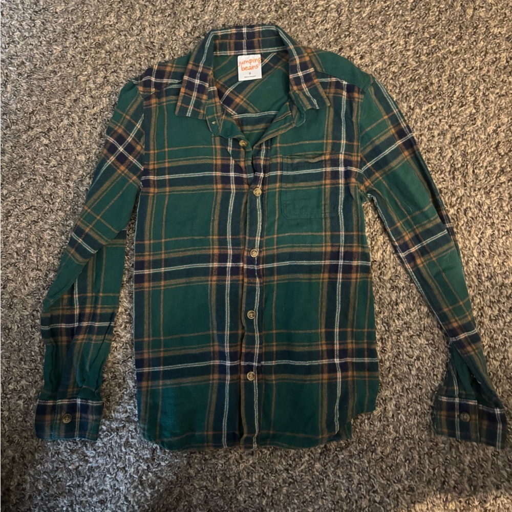 Jumping Beans Kids Size 8 Green and Blue Plaid Button Down Shirt